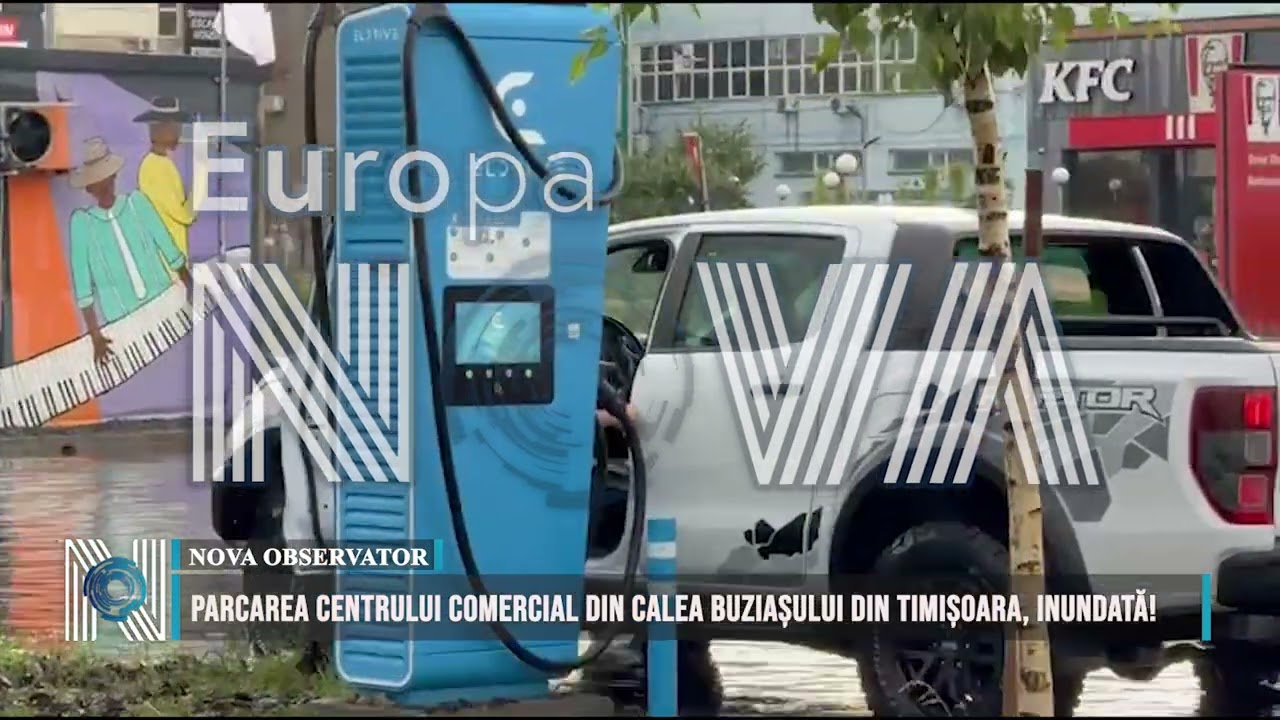 Parcarea centrului comercial din Calea Buziașului din Timișoara, inundată!