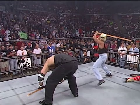 Konnan vs Psychosis. Rey Mysterio Fakes Injury to snap Crutch over Konnan's Back! 1997 (WCW)
