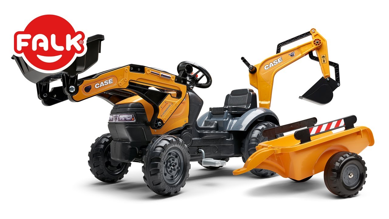 FALK – Šliapací traktor Case IH Backhoe s nakladačom, rýpadlom a vlečkou