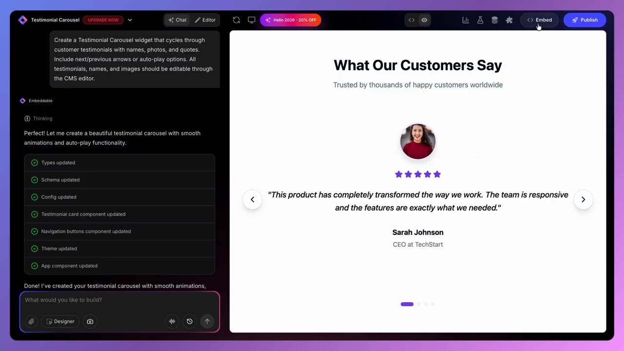 How To Build a Testimonials Carousel Widget with Embeddable