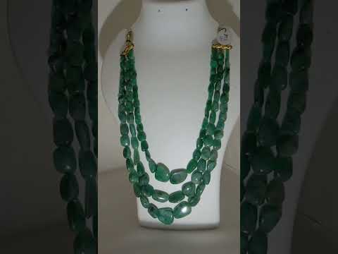 Emerald Long Oval Tumble Beads 803 Carat Ready To Wear Necklace