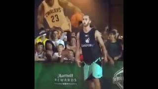 Fan volunteer to participate in the contest and shock to everyone with his basket ball skills.