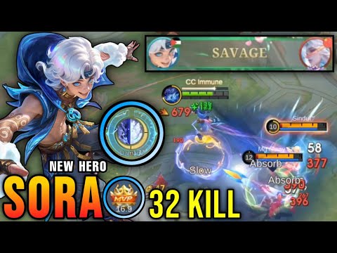 32 Kills + SAVAGE & 2x MANIAC!! Sora MLBB New Hero Shutdown All Enemies!! - New Hero Tryout ~ MLBB