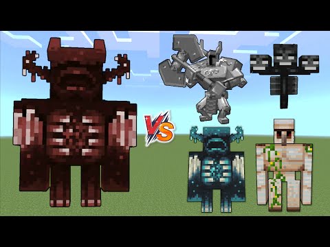 Bulky warden vs Minecraft Bosses - Wither, Iron Golem, Warden, ferrous Wroughtnaut