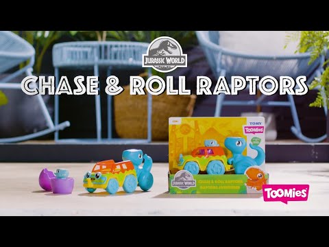 TOMY mašinėlės rinkinys su dinozauru Chase &amp; Roll Raptors, E73251 video