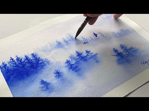 Thumbnail of How to create "Foggy Forest" with monochrome Watercolor. Thumbnail of How to create "Foggy Forest" with monochrome Watercolor.