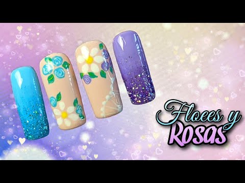 Decoracion de uñas flores con rosas | Nail art designs ♥ Nailart By Andy