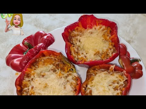 PIMIENTOS RELLENOS DE CARNE Y ARROZ AL HORNO/ FÁCILES Y RICOS 😉