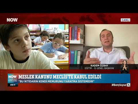 Genel Başkanımız Kadem Özbay, Now Tv`de Hafta sonu  Çalar Saat programında Ezgi Gözeger Özmemiş`in canlı yayın konuğu oldu ve Öğretmenlik Mesleği Kanunu ile ilgili açıklamalarda bulundu.  | EĞİTİM İŞ