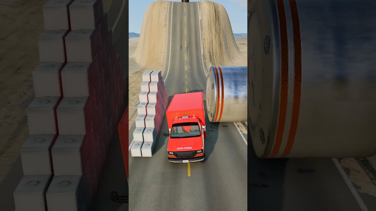 Cars & School Bus vs Wall Bollards Crush #5 - BeamNG.Drive