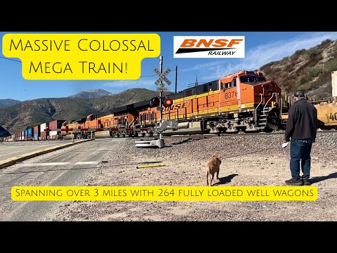 Massive Colossal Mega Train! Spanning over 3 miles with 264 fully loaded well wagons, at Blue Cut!