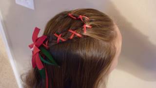 preview picture of video 'Christmas Hairstyles, Candy Cane French Braid With Ribbon'