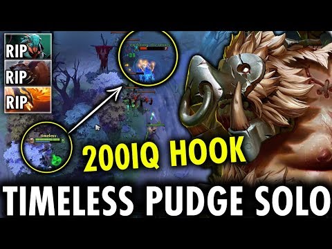 TIMELESS PUDGE SOLO LANE vs 3 - OMG NONSTOP 200IQ HOOK IN RANK | GENIUS PUDGE