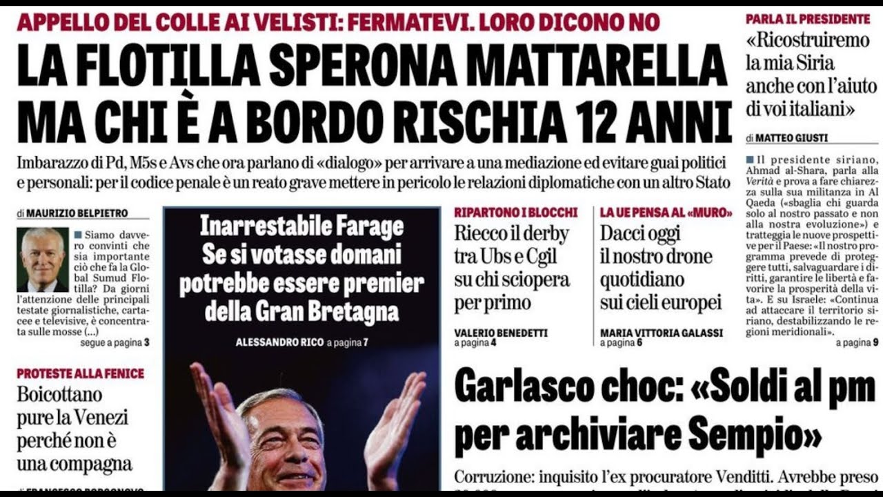 RASSEGNA STAMPA 27 SETTEMBRE 2025 QUOTIDIANI NAZIONALI ITALIANI  PRIME PAGINE DEI GIORNALI DI OGGI