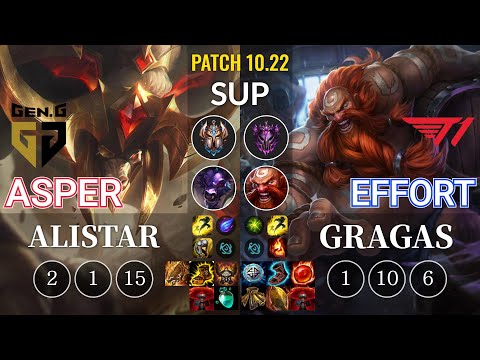 GEN Asper Alistar vs T1 Effort Gragas Sup - KR Patch 10.22