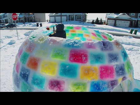 Mother uses food coloring to build a rainbow igloo in Minnesota