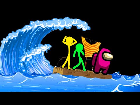 Sticktoon - Stickman VS Minecraft: Tsunami Ocean Raft Challenge - AVM Shorts Animation