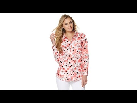 DG2 by Diane Gilman FloralPrint Linen Boyfriend Shirt