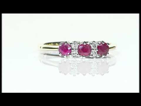 Ruby and diamond 9ct yellow gold ring