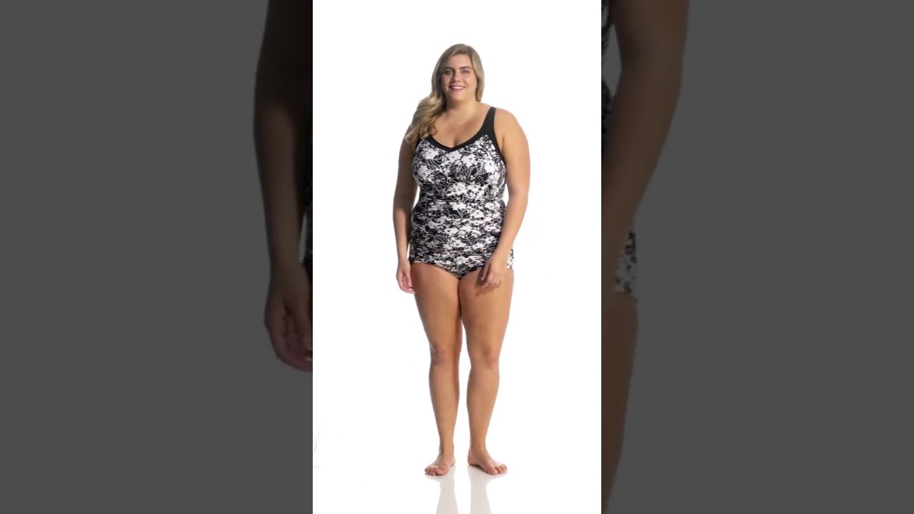 Penbrooke Plus Size White Snow Shirred Girl Leg One Piece Swimsuit | SwimOutlet.com
