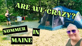 2 GIRLS PRIMITIVE TENT CAMPING IN MAINE IN THE HEAT OF SUMMER |  JELLYSTONE PARK ANDROSCOGGIN LAKE