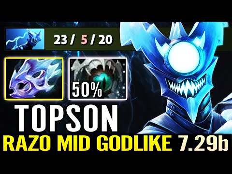 TOPSON [Razor] 7.29b Practicing NEW MID HERO! GODLIKE 24 KILLS No Mercy Crazy Dota 2 Pro Guide