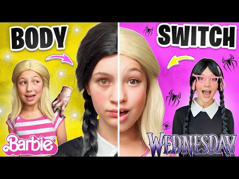 BARBIE vs WEDNESDAY Addams Swap Bodies in a BODY SWITCH Curse!