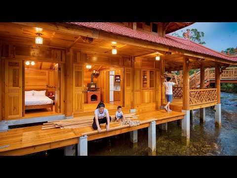 The family built their own house by the stream in just 378 days.| by @Kong Survival / Off Grid Living