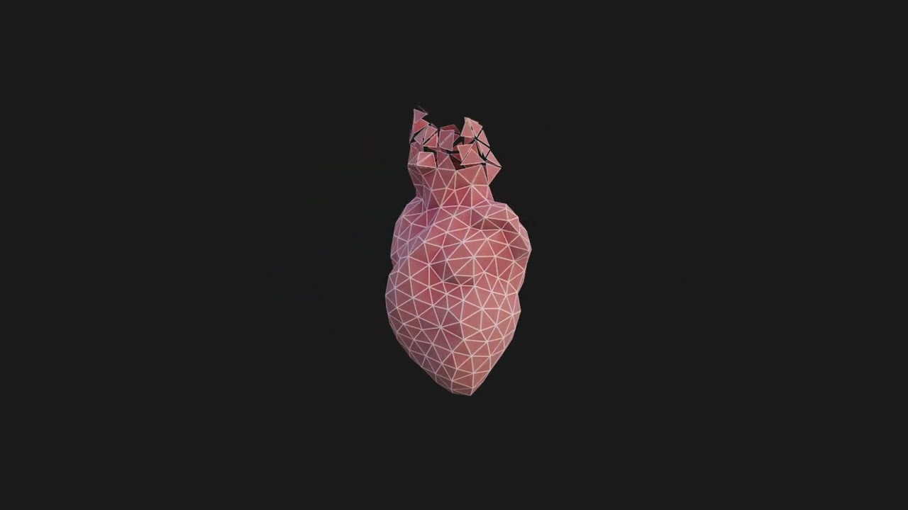 Origami human heart unfolding growing animation 3D Model