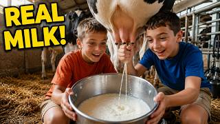 Oliver and Lucas Milk Real Cows on a Farm 🐮 Learn Amazing Cow Facts for Kids