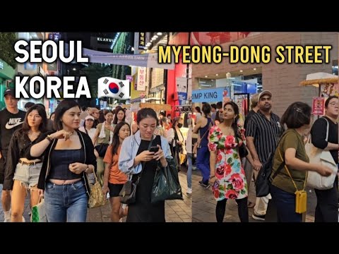 Caminhada 4K na rua comercial Myeong-dong, outubro de 2023
