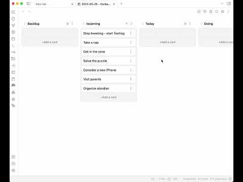My Things 3 and Obsidian Kanban shortcut demonstrated. Short. No Sound.