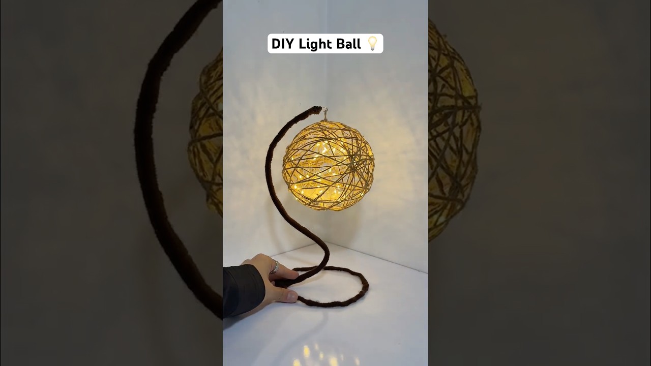 DIY Light Ball Lamp 🤎 Easy Yarn Craft & Room Decor Idea #diy #craft #art #viral