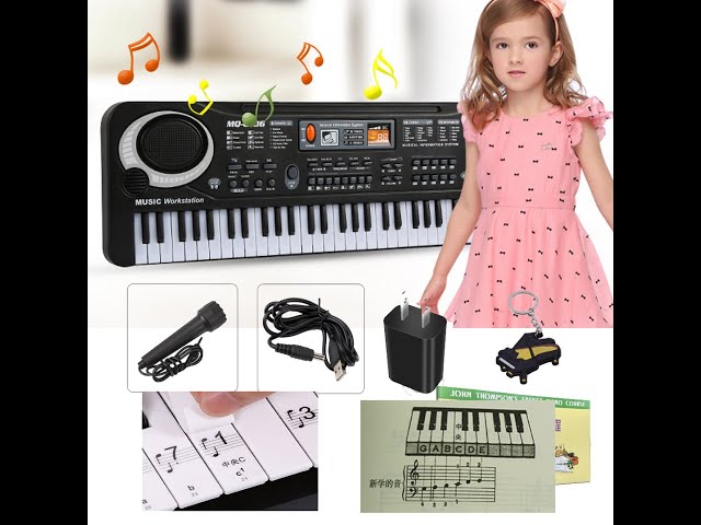 Vídeo relacionado con Piano de teclado de 61 teclas para niños, principiantes y adultos con soporte de partituras, calcomanías de notas de piano, micrófono, 255 voces, 255 ritmos, teclado de música electrónica, alimentado