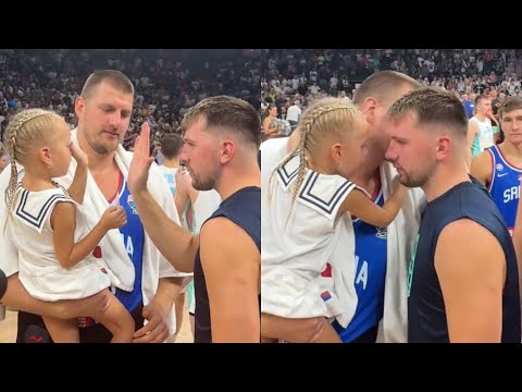 Nikola Jokic kisses Luka Doncic after Serbia vs Slovenia EuroBasket exhibition game