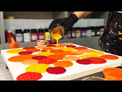 Liquid puddles of gorgeous colors! - A New Autumn palette acrylic pouring swipe!