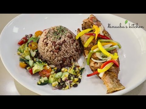 Lets cook a feast! Caribbean inspired Rice & Peas - Rice & Beans Fried Red Snapper & Avocado Salad