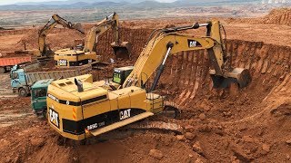 Caterpillar 365C Excavator Loading Trucks And Oper