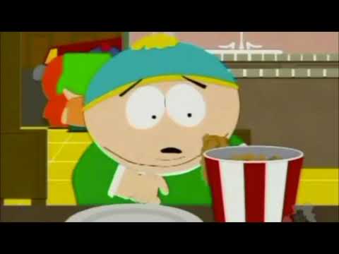 Cartman eats off the skin off the fried chicken