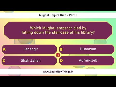 Mughal Empire Quiz - Part 55 - Indian History Quiz - 12 Questions - India General Knowledge