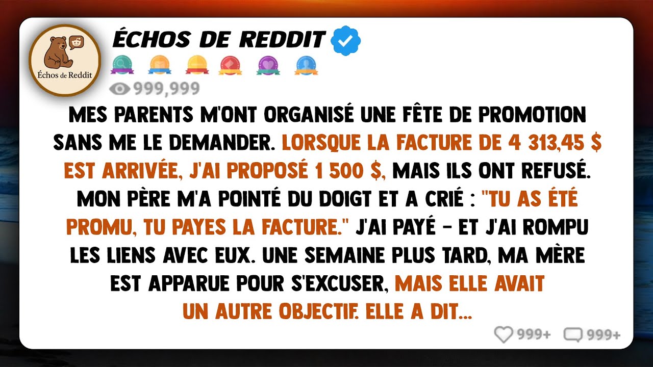 Ma famille m'a tendu un piège en me présentant une facture de 4 313 $, que j'ai réglée avant de...