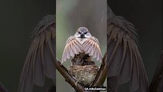 Being Father is Not Easy ! Sparrow protects chicks from rain 🌧️ 🐦 Ai