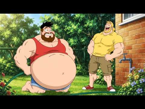 Water Hose Inflation - Muscular man water bloat
