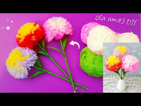 It's so Beautiful 💜🧶 Super Easy Flower Craft Idea with Wool - DIY Amazing Yarn Flowers