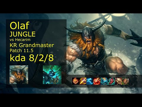 Olaf vs Hecarim Jungle - KR Grandmaster 8/2/8 Patch 11.5 Gameplay // [롤] 올라프 vs 헤카림 정글