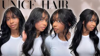 🔥VERSATILE NEW BANG WIG!!100% GLUELESS CURTAIN BANGS WIG EFFORTLESS INSTALL +3 STYLES|UNICE HAIR