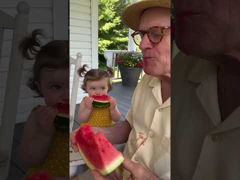 See How The Baby Copies Grandpa's Big Juicy Watermelon Bite! 👴🍉 #Grandpa