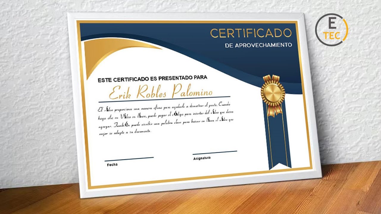 Diseño de certificado Dorado Premium en Word