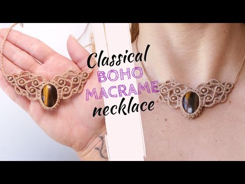 How to make boho macrame necklace tutorial: micro macrame necklace [WITH CABOCHON]
