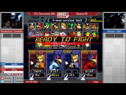 CFL Smackdown 100 Melee - AShortBusPileUp + DownAirOnly vs Eradons + BigT - Doubles